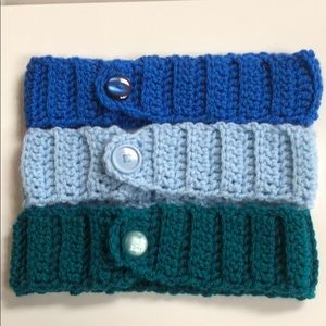 Set of 3 button headbands blue lite blue teal